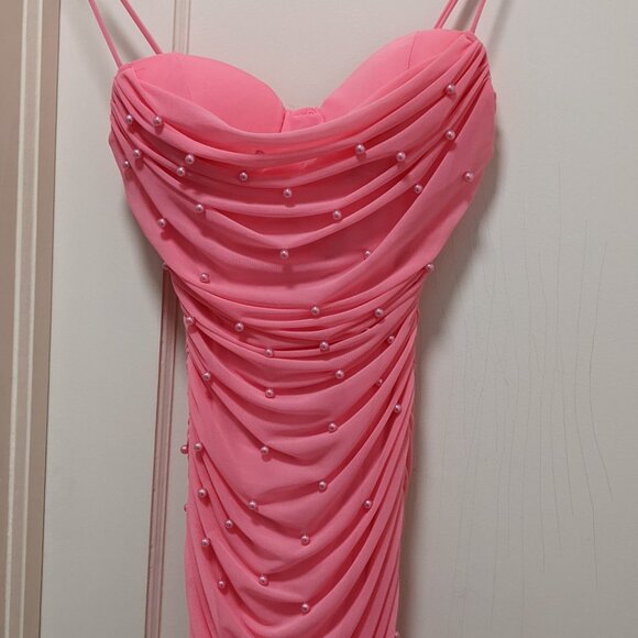 Noel Pearl Mesh Ruched Mini Dress - Pink - Picture 4 of 6